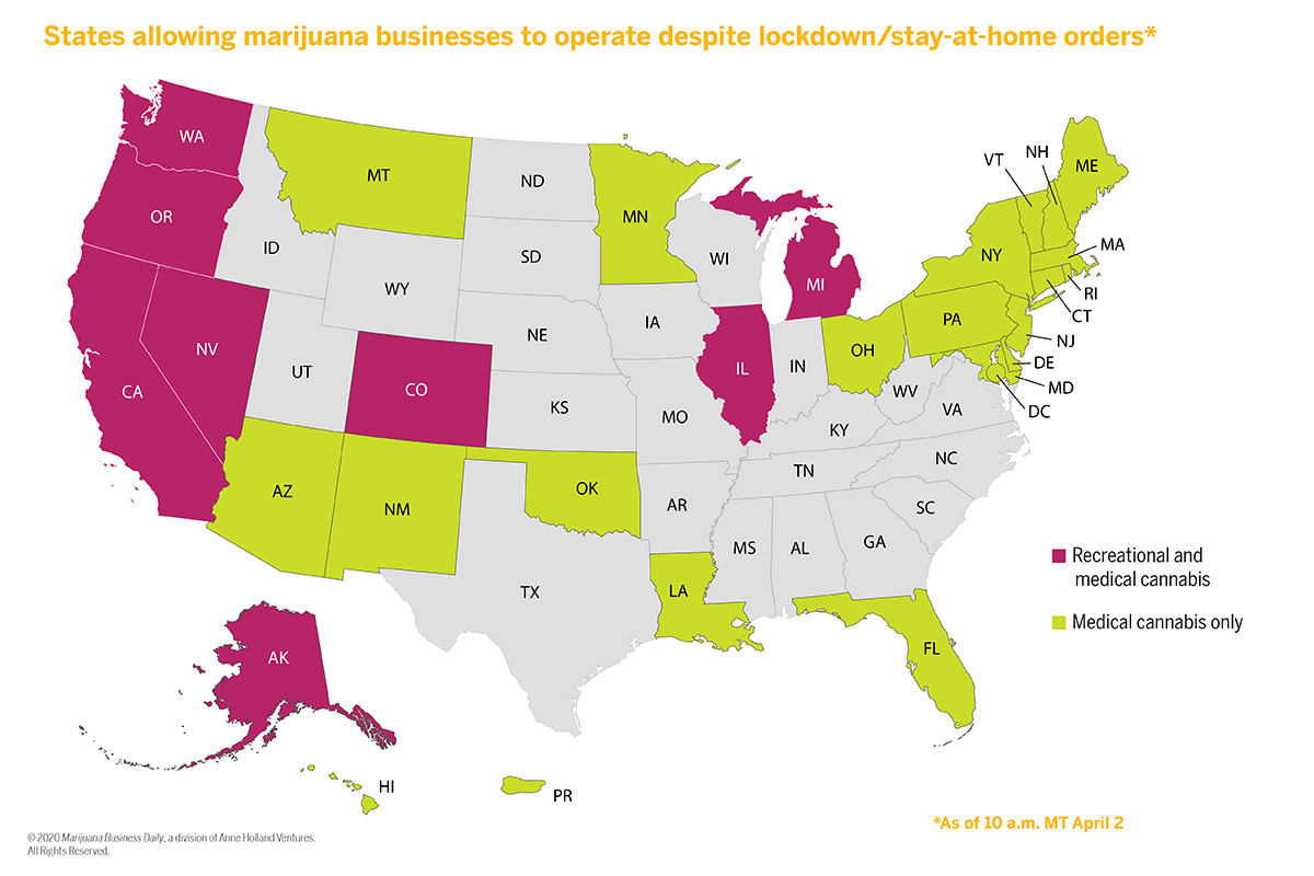 States That Have Allowed Marijuana Businesses To Remain Open During Coronavirus Pandemic