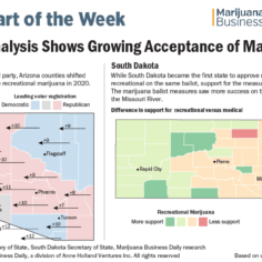 Chart showing voter shifts in Arizona, and support in South Dakota