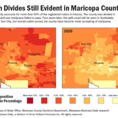 Map showing the shift in acceptance of marijuana in Maricopa County, Arizona for 2020.