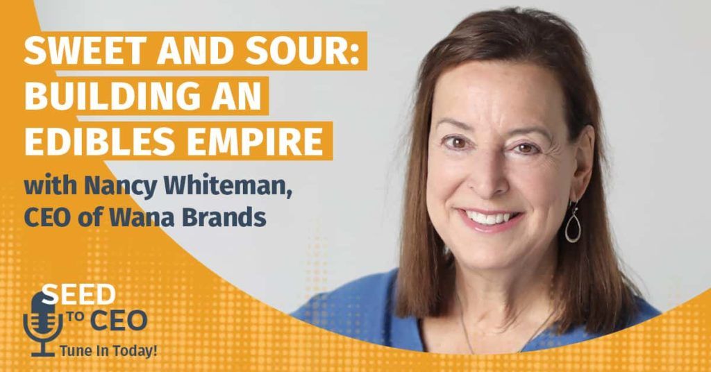 Podcast title with picture of Nancy Whiteman of Wana Brands