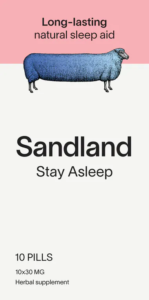 An image showing the packaging for Sandland sleep product