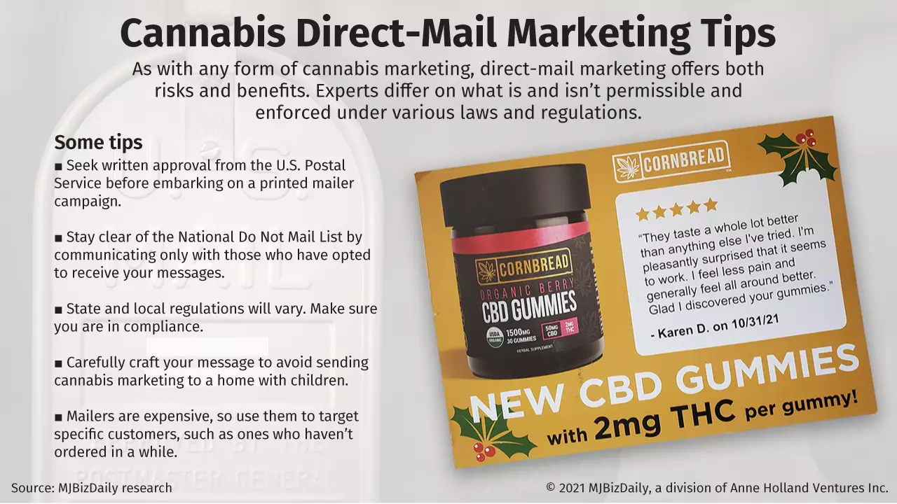 A table showing cannabis direct-mail marketing tips