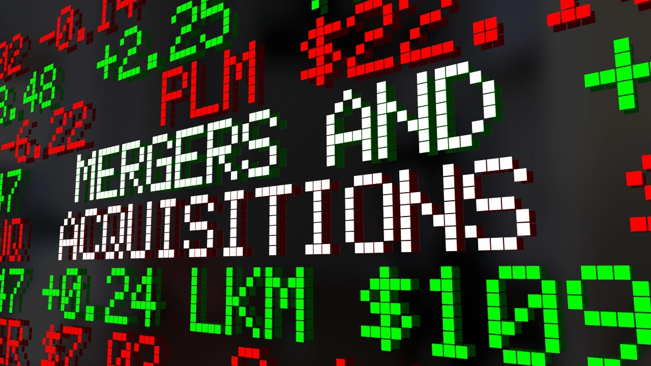 Image of the words "Mergers and Acquisitions" on a stock ticker