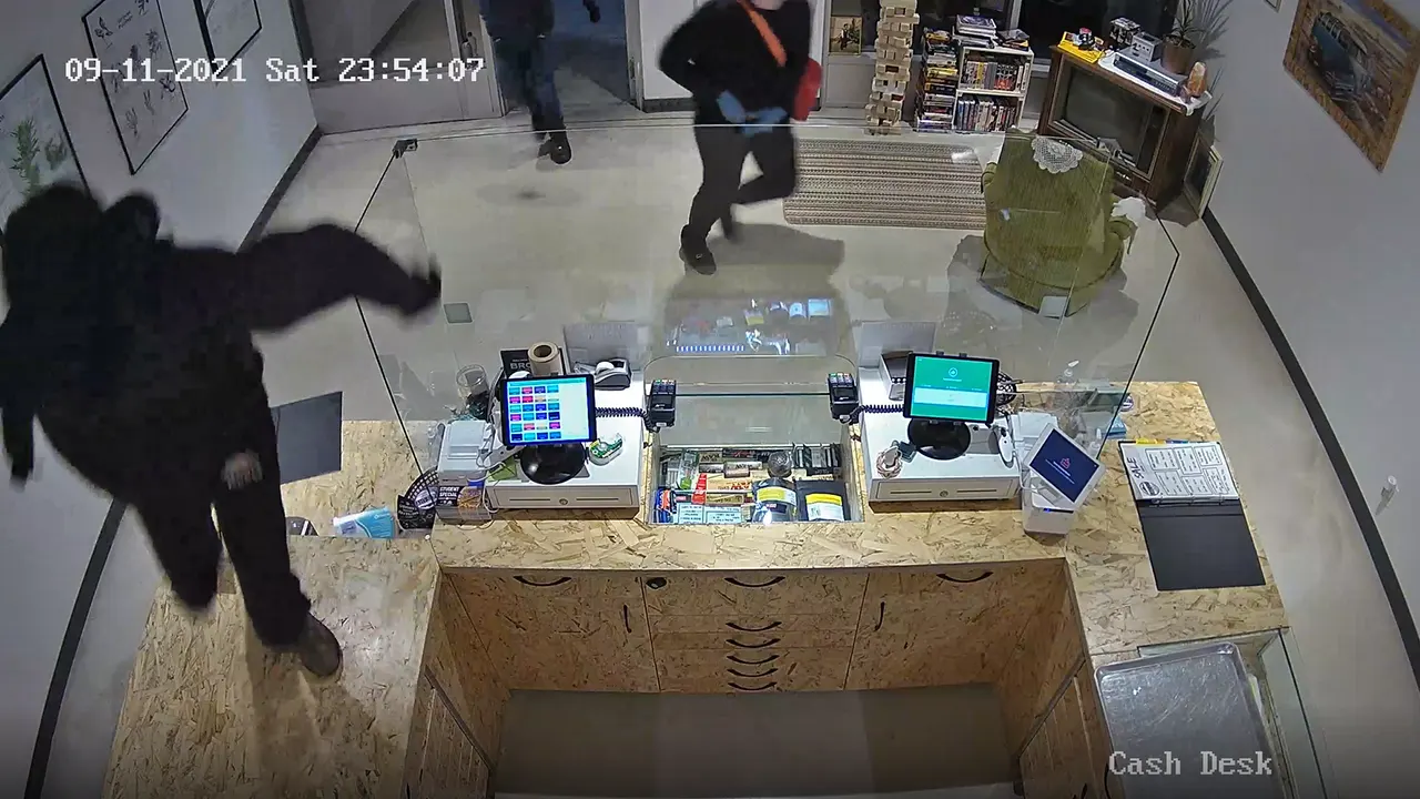 Image of security camera footage of Lake City Cannabis robbery