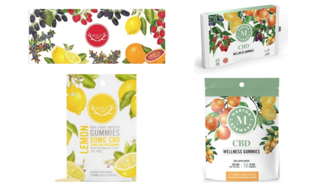 Image of Wyld CBD product packaging and Martha Stewart CBD packaging.