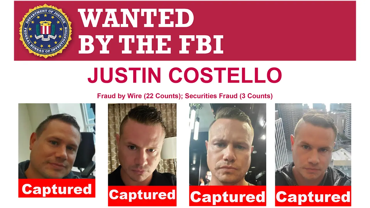 An image of an FBI "wanted" poster for Justin CostelloCostello Wanted Poster