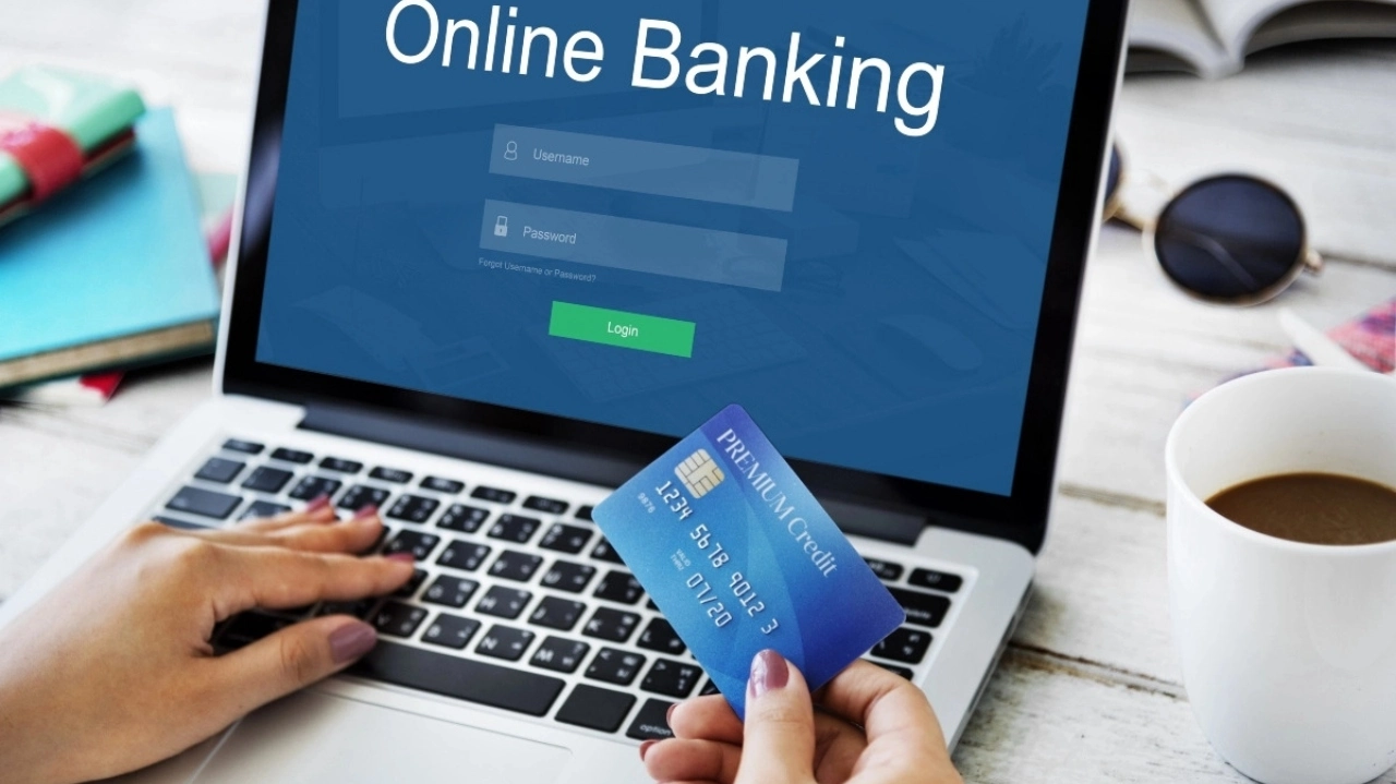 Image of a woman banking on her laptop