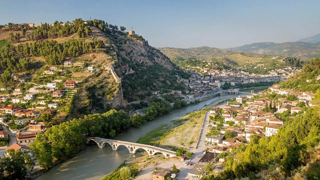 Panorama image of the historic city of Berat, Albania