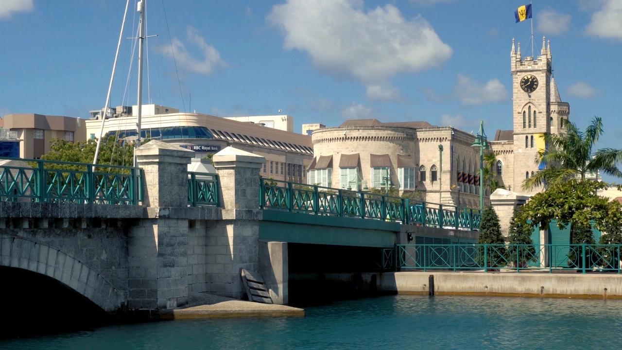 Image of the Chamberlain Bridge and Parliament building in Bridgetown, Barbados