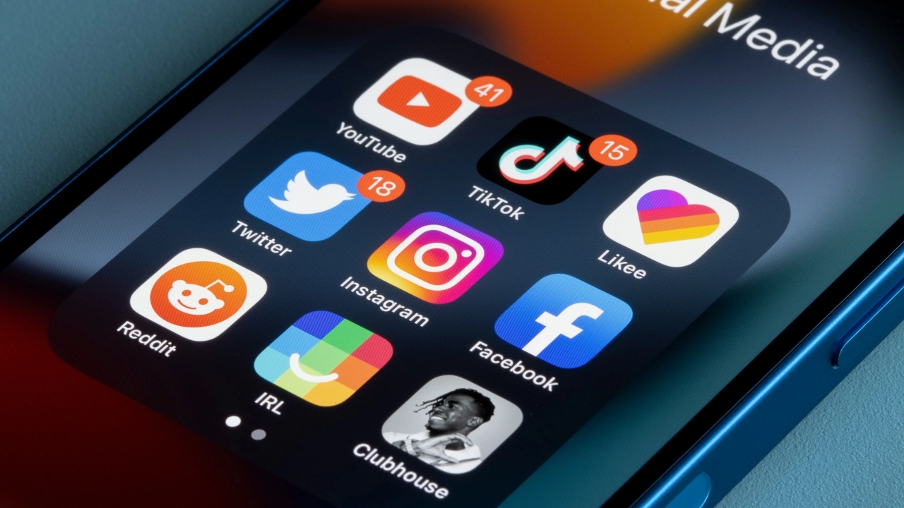 Image of a cell phone home screen showing social media apps.