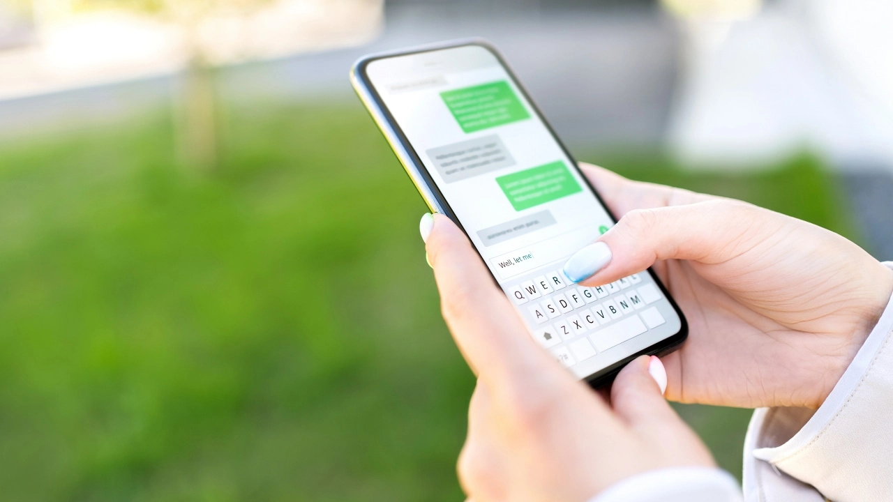 Image of a woman's hands texting on a cellphone