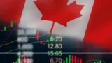 Image of a stock chart embedded atop the Canadian flag 