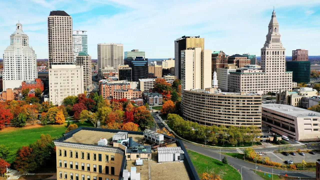 Aerial image of Hartford, Connecticut, skyline