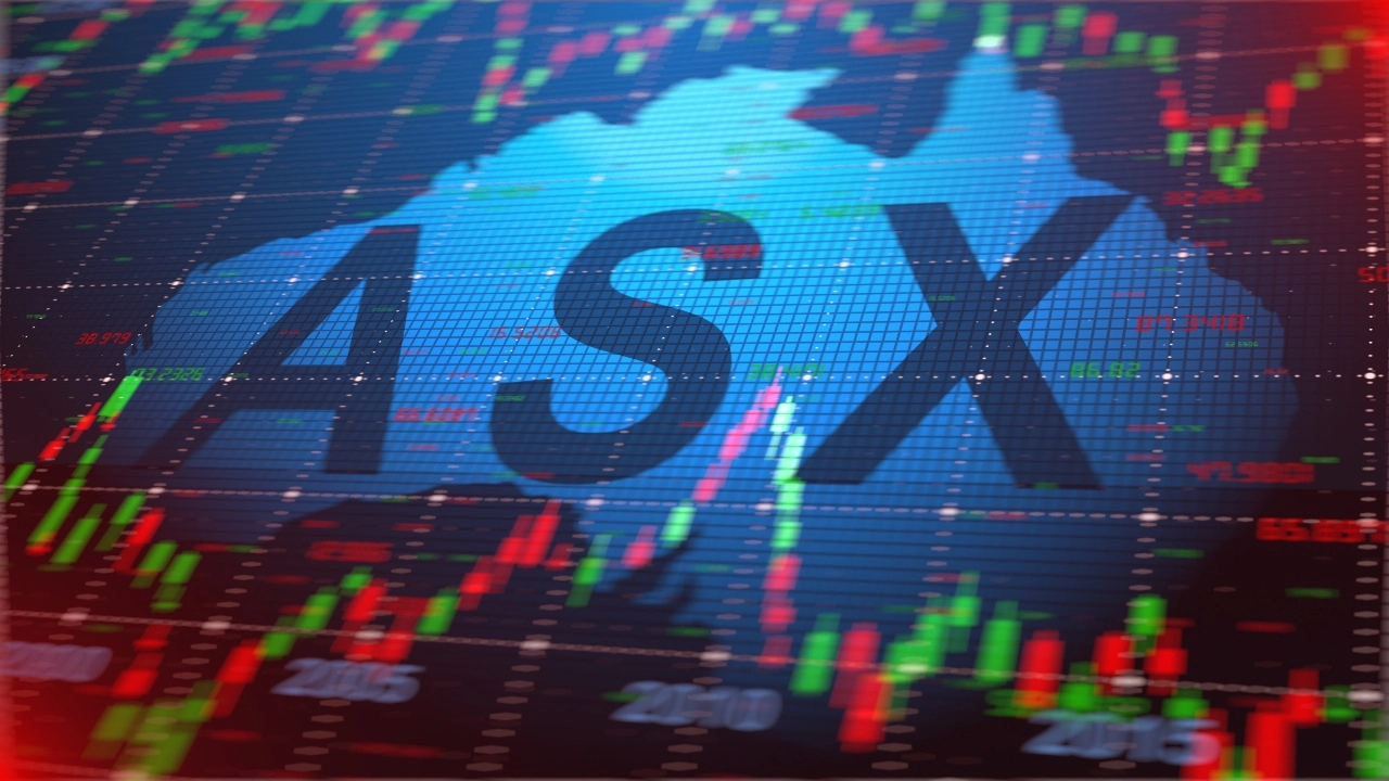 Rendering of Australian Securities Exchange logo amid stock market index graphic