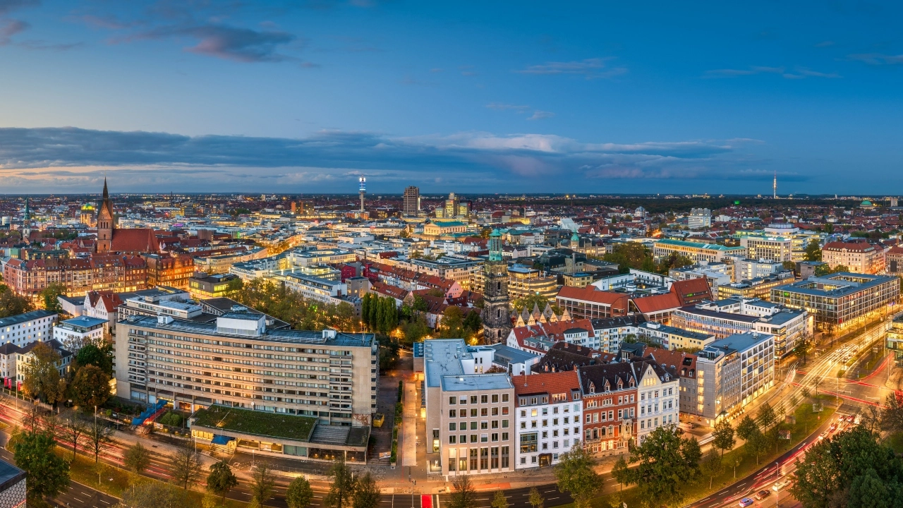 Aerial image of Hannover, Germany, at night