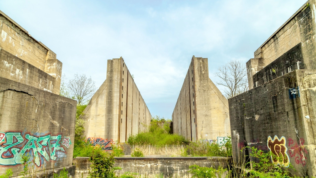 Image of the Lock Ruin, an unfinished canal lock staircase, in Leuna, Germany