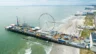 Aerial image of boardwalk and Steel Pier in Atlantic City, New Jersey