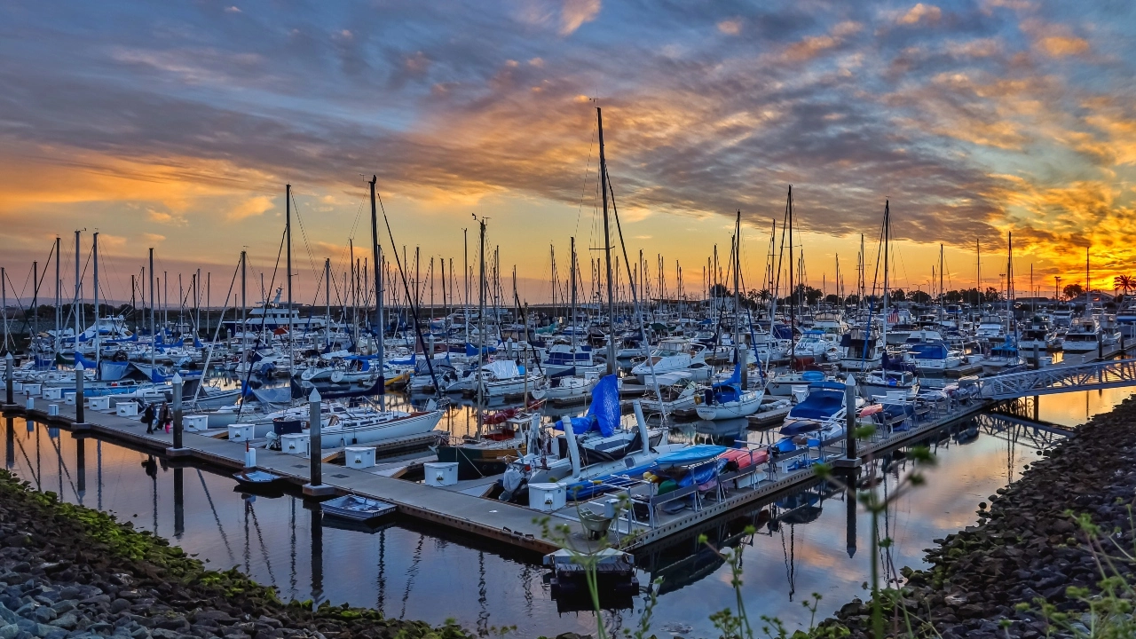 Image of sailboats at sunset in the marina at National City, California