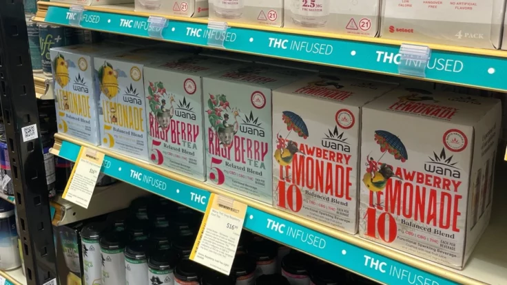 Image of Wana Brands hemp-derived beverages on a store shelf