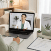 Patient attending an online medical cannabis education consultation with a licensed practitioner.